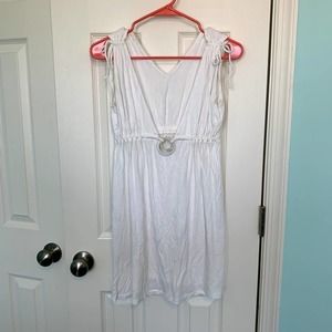 Perry Ellis XS/S White Deep V-Neck‎ Beach Coverup Dress